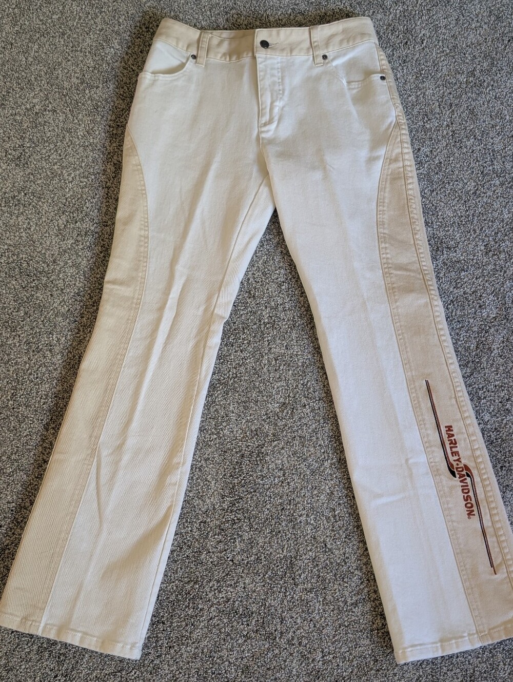 Harley Davidson Womens Jeans 4 White Cream Y2K 2005 Embroidered Moto 96214-05VW